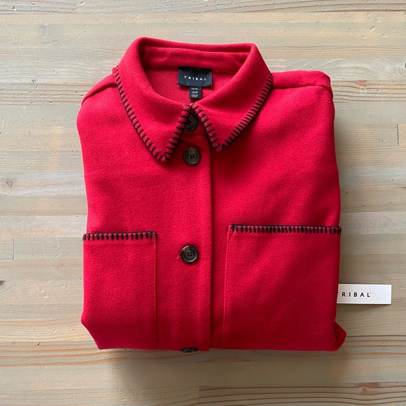 NWT Tribal Blanket Stitch Shacket Shirt Top Red Medium XL - Picture 5 of 10